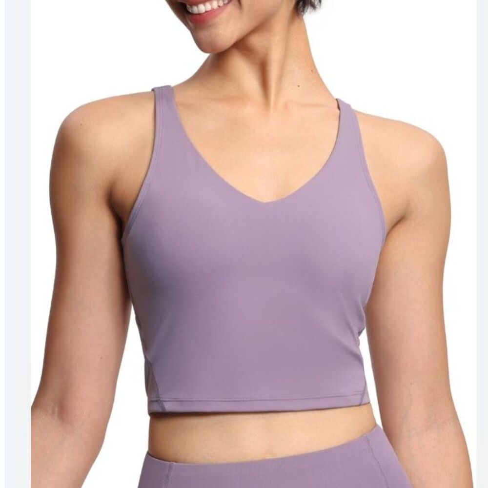 New THE GYM PEOPLE Sports Bra Longline Wire Free Purple Size L